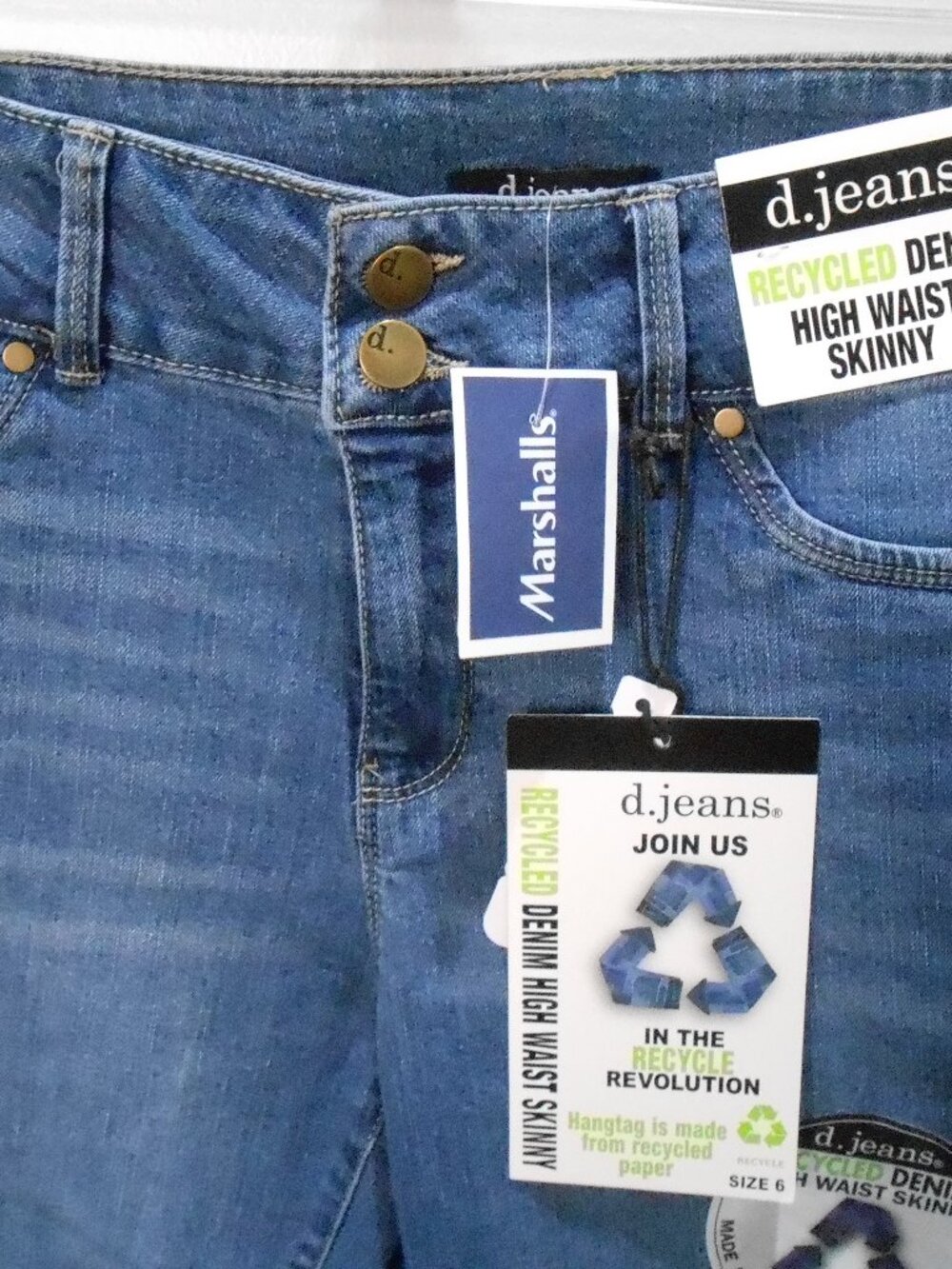 d. jeans Women's High Waisted Med Wash Skinny Recycled Denim Blue Jeans Size-6